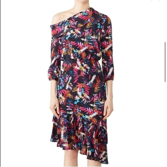 Saloni Lexie Off Shoulder Dress u der knee Floral Dress size 6 - Picture 2 of 13